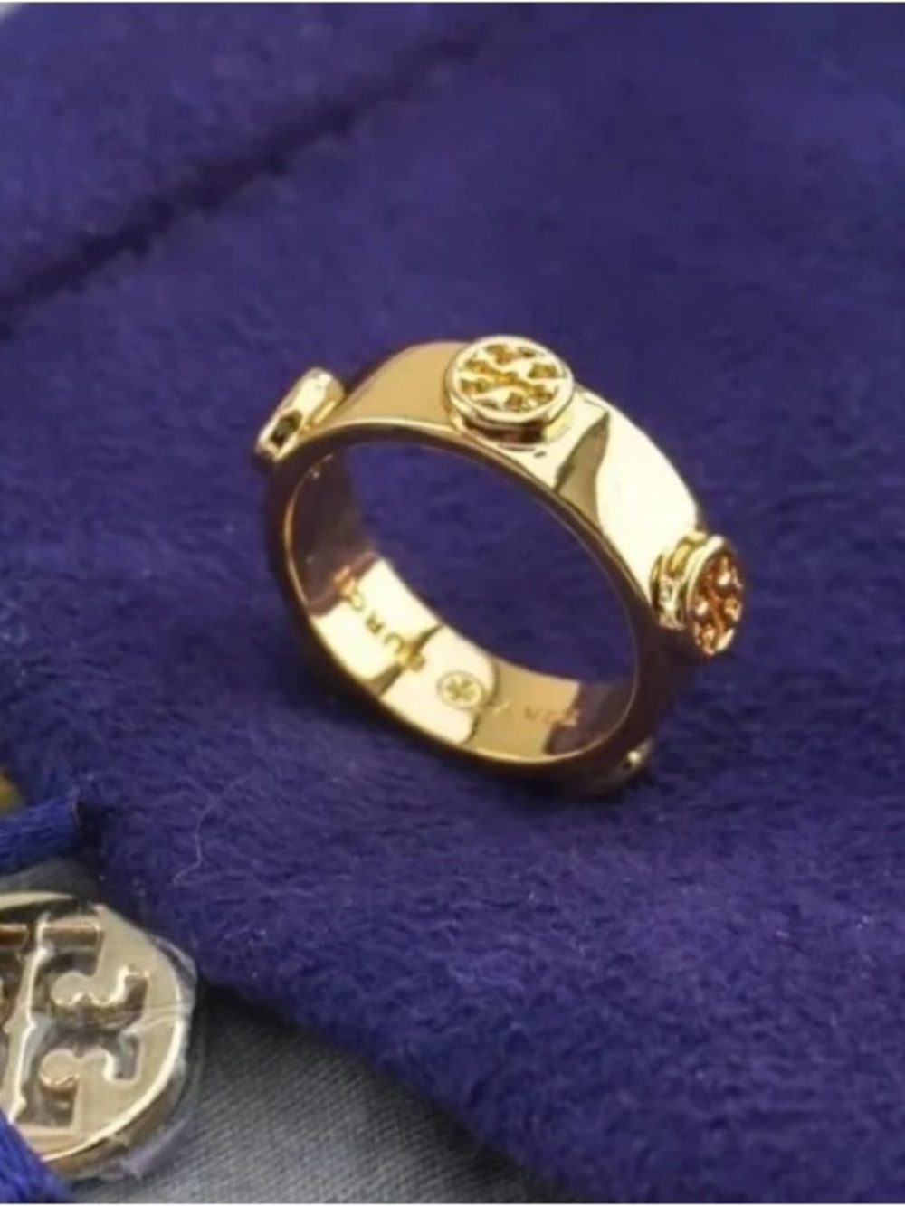 Tory Burch Miller Studded Logo Ring in Gold (Brand New with Dust Bag)